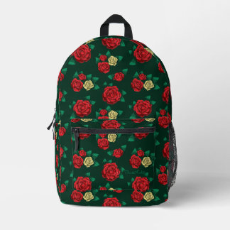 Frida Kahlo | Roter und goldener Rosenmuster Bedruckter Rucksack