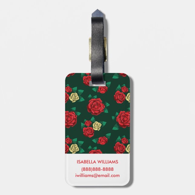 Frida Kahlo | Rotes und GoldRosen-Muster Gepäckanhänger (Rückseite vertikal)