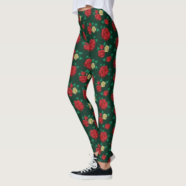 Frida Kahlo | Rotes und GoldRosen-Muster Leggings (Links)