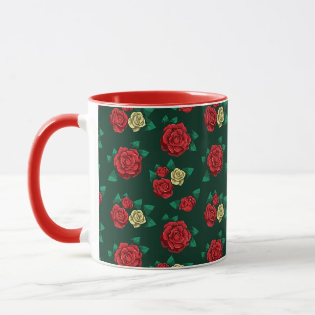 Frida Kahlo | Rotes und GoldRosen-Muster Tasse (Links)