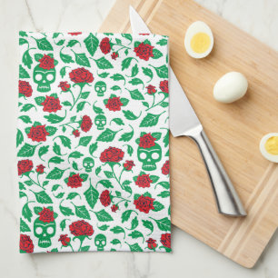 Frida Kahlo   Schädel u. Rosen Geschirrtuch