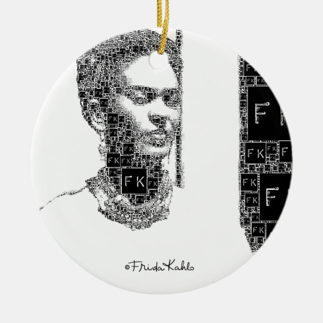 Frida Kahlo Schwarz-Weiß-Portrait Keramik Ornament (Vorne)