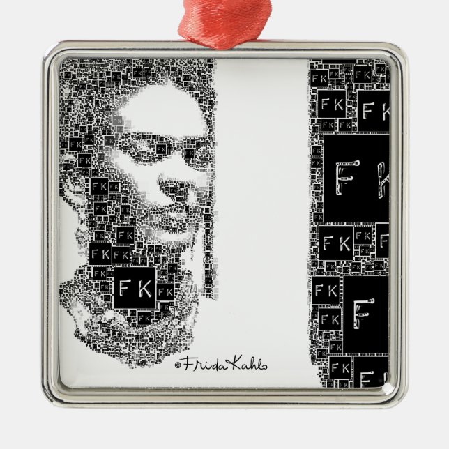 Frida Kahlo Schwarz-Weiß-Portrait Silbernes Ornament (Vorne)
