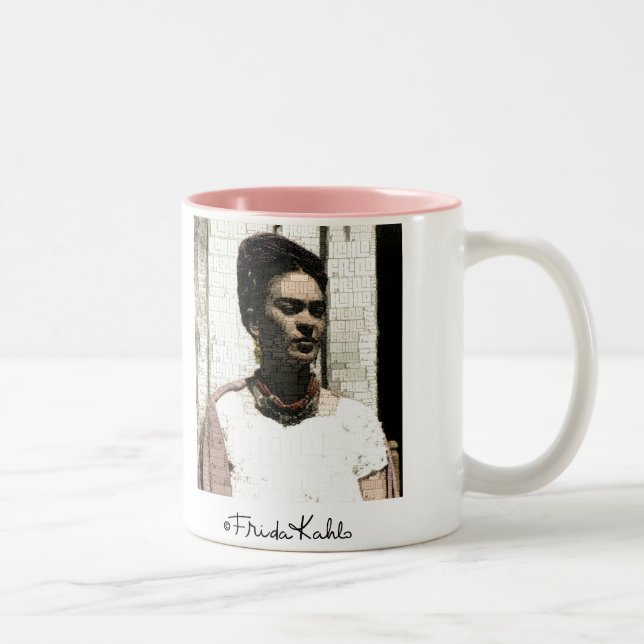 Frida Kahlo Textile Portrait Zweifarbige Tasse (Rechts)