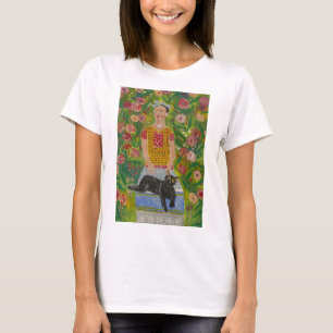 Frida Kahlo und ihre Schwarze Katze unter Rose T-Shirt
