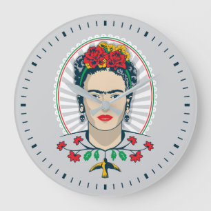 Frida Kahlo Vintage Floral Große Wanduhr