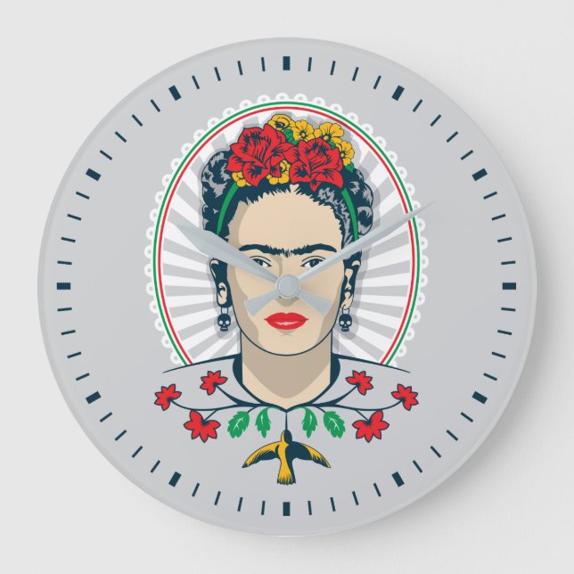 Frida Kahlo Vintage Floral Große Wanduhr (Vorderseite)