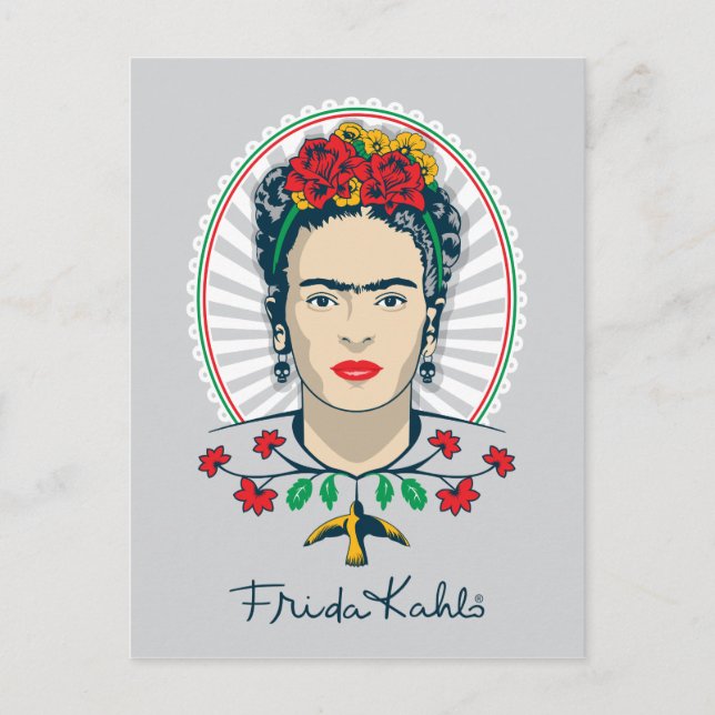 Frida Kahlo Vintage Floral Postkarte (Vorderseite)
