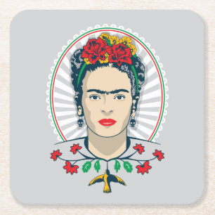 Frida Kahlo   Vintage Floral Rechteckiger Pappuntersetzer