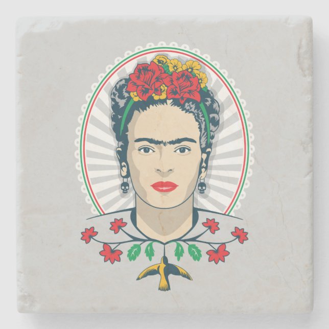 Frida Kahlo | Vintage Floral Steinuntersetzer (Vorderseite)