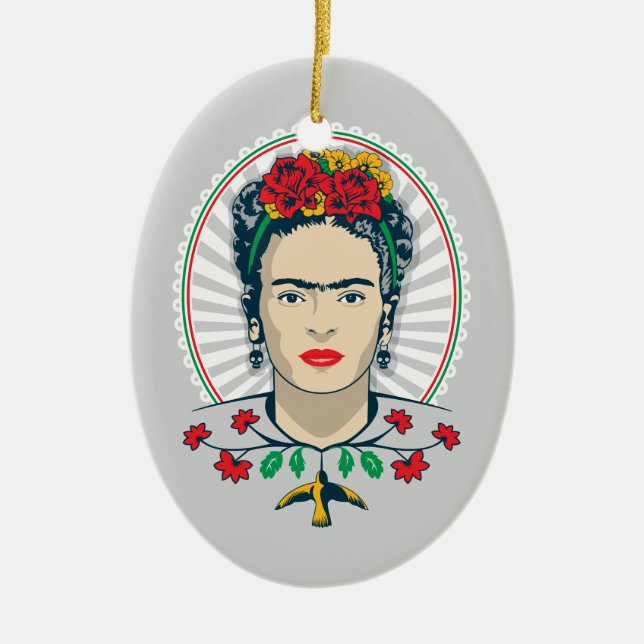 Frida Kahlo | Vintages Blumen Keramik Ornament (Vorne)