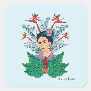 Frida Kahlo   Vögel von Paradies, florale Grafik Quadratischer Aufkleber