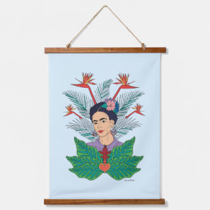 Frida Kahlo Vögel von Paradies, florale Grafik Wandteppich Mit Holzrahmen