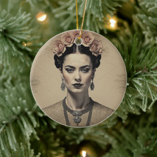 Frida Kahlos Charme: Vintage Doppelexposition Keramik Ornament
