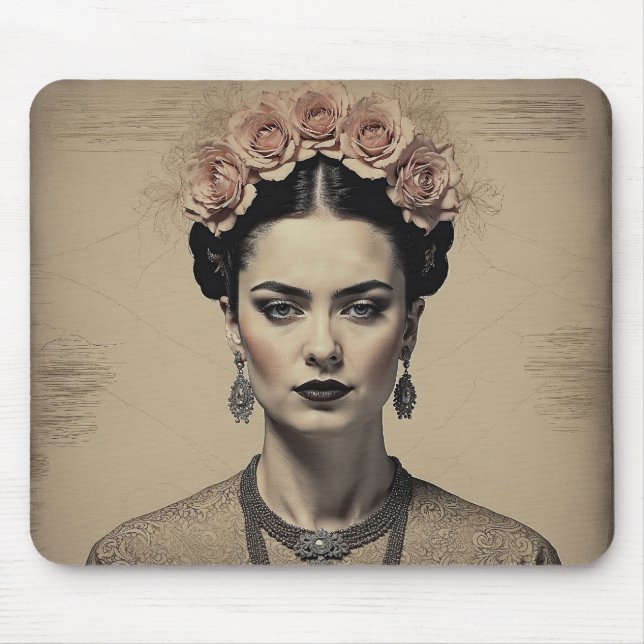 Frida Kahlos Charme: Vintage Doppelexposition Mousepad (Vorne)