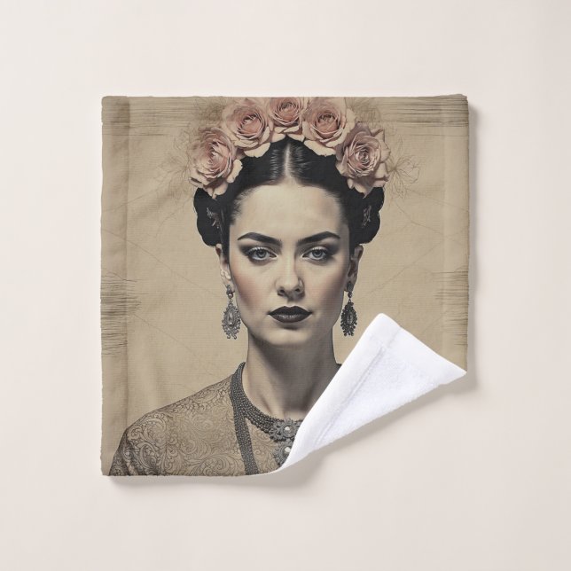 Frida Kahlos Charme: Vintage Doppelexposition Waschlappen (Waschlappen)