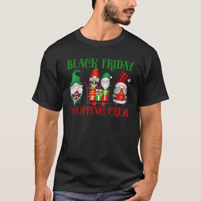 Friday Gnome Shopping Squad Black Family Christmas T-Shirt (Vorderseite)