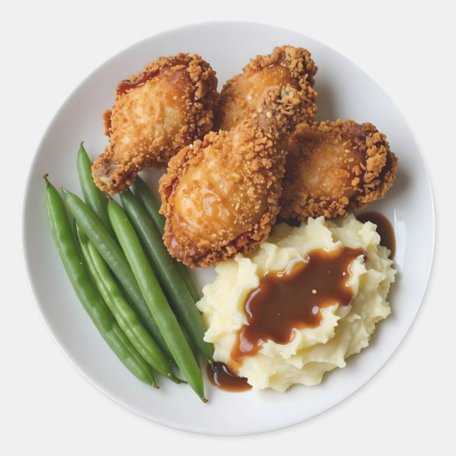 Fried Chicken, Mashed Potatoes and Green Beans Runder Aufkleber (Vorderseite)
