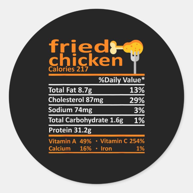 Fried Chicken Nutrition Food Facts Thanksgiving Fu Runder Aufkleber (Vorderseite)