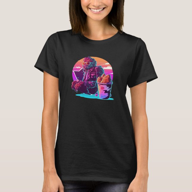 Fried Chicken Synthwave 80s Retrowave Aesthetic T-Shirt (Vorderseite)