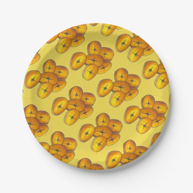 Fried Plantains Kochen Bananen Karibik Lebensmitte Pappteller (Vorderseite)