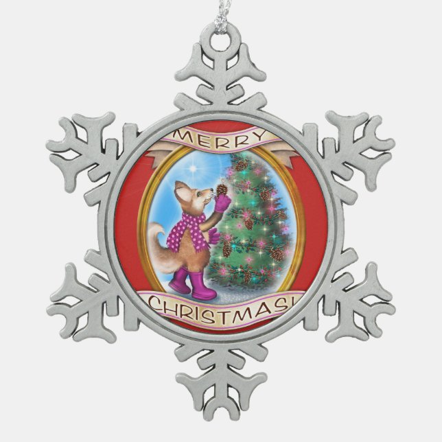 Frieda Schwanzes Weihnachtsschmuck - Zinnschneeflo Schneeflocken Zinn-Ornament (Vorderseite)