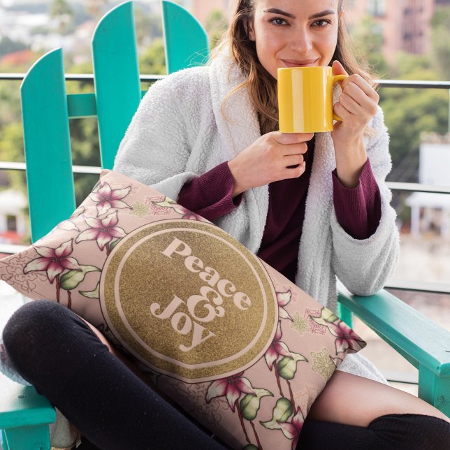 Friede und Freude Pink Poinsettia Weihnachten Dekokissen (Peace and Joy Pink Poinsettia Christmas Accent Pillow.)