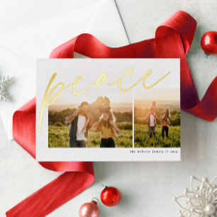 Friede zwei Foto schlichte, elegante Weihnachten Folien Feiertagskarte