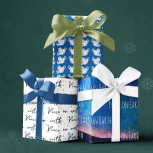 Frieden auf Erden Blau Weiße Taubenmuster Weihnach Geschenkpapier Set