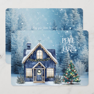 Frieden auf Erden Blaue Weihnachtsszene mit Haus