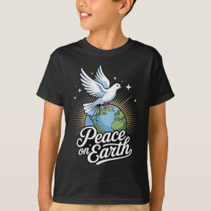 Frieden auf Erden Taube und Globus Glaube Weihnach T-Shirt