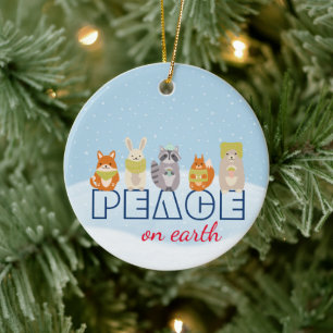Frieden auf Erden Waldtiere Keramik Ornament