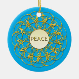 FRIEDEN auf goldener Schnürsenkel am Himmel geschr Keramik Ornament