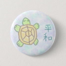 Frieden auf Japanisch mit Schildkröte Button