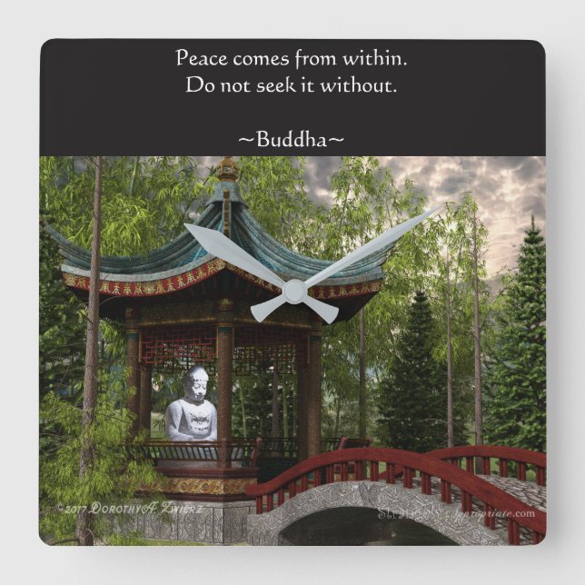 Frieden aus, Buddha-Zitat Quadratische Wanduhr (Vorderseite)