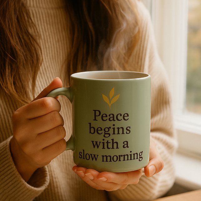 Frieden beginnt mit einem langsamen Morgen – Minim Kaffeetasse (Peace begins with a slow morning quote mug)