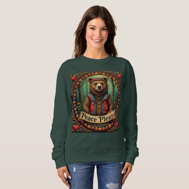 Frieden Bitte Niedlicher Braunbär Sweatshirt (Vorne ganz)