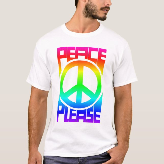 Frieden Bitte Regenbogen-Lettering T-Shirt (Vorderseite)