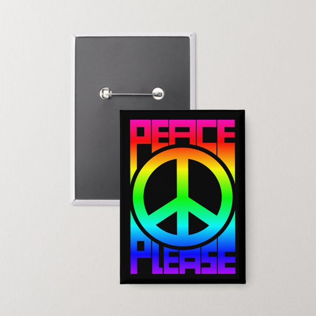 Frieden Bitte Regenbogen-Schriftzug Button (Vorderseite/Rückseite)