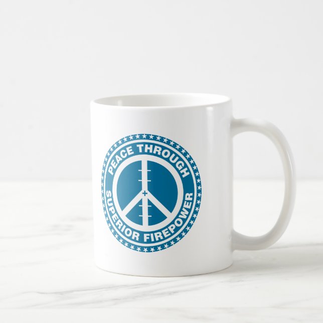 Frieden durch überlegene Feuerkraft - Blau Tasse (Rechts)