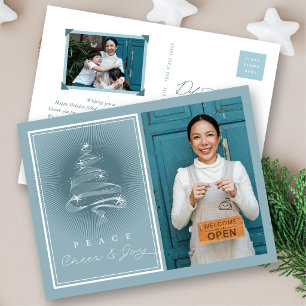 Frieden Freude Glanz Weihnachtsbaum Geschäft Feiertagspostkarte