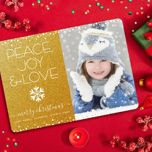 Frieden Freude Liebe Foto Bold Schneeflocke Gold W Feiertagskarte