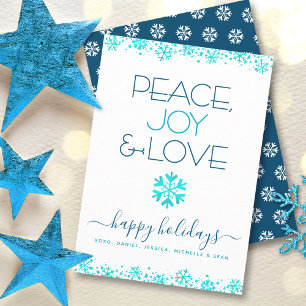 Frieden Freude Liebe Türkis Schneeflocke Typografi Feiertagskarte