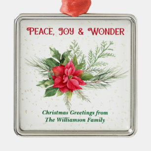 Frieden Freude und Wunder Rote Poinsettie Weihnach Ornament Aus Metall