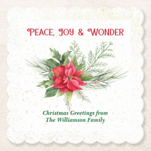 Frieden Freude und Wunder Rote Poinsettie Weihnach Untersetzer