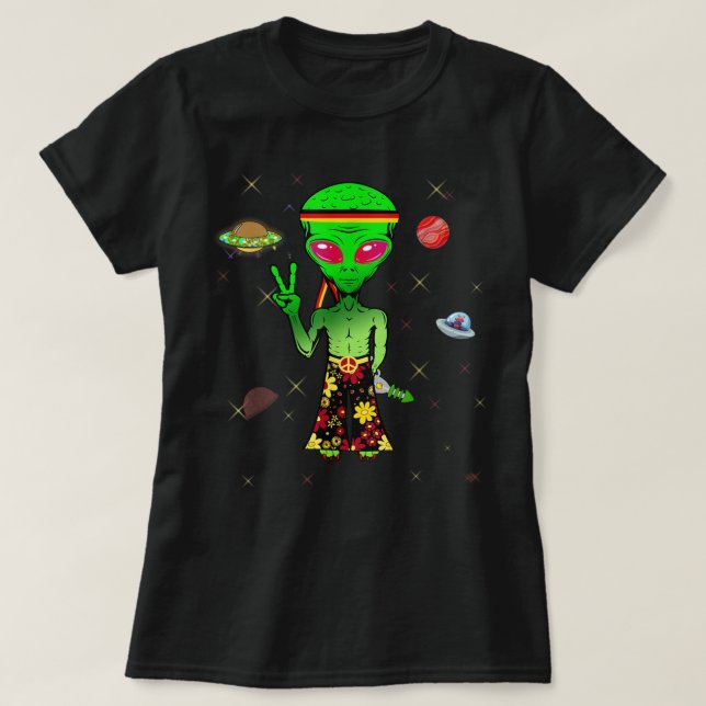Frieden Friedenspsychedelie Hippie Space Alien Ger T-Shirt (Design vorne)