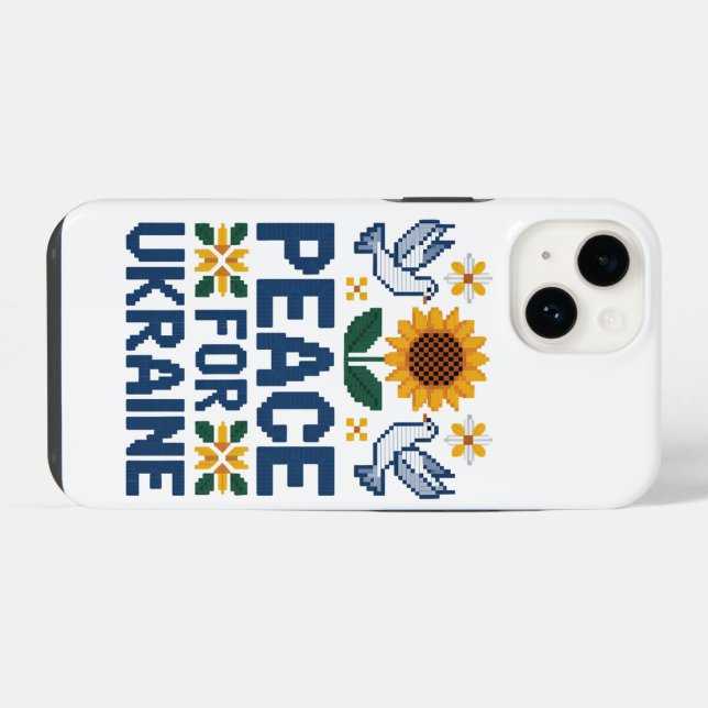 Frieden für die Ukraine Pixel Folkart iPhone Hülle (Rückseite (Horizontal))