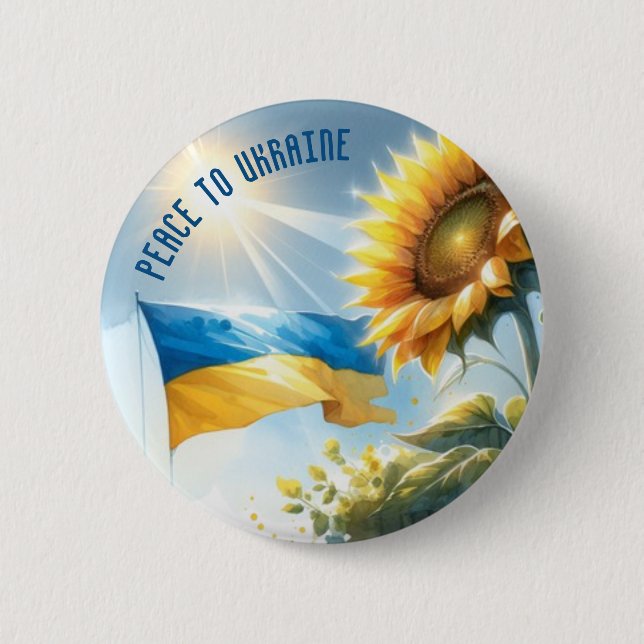 Frieden für die Ukraine. Sonnenblume. Ukrainische  Button (Vorderseite)