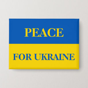 FRIEDEN FÜR DIE UKRAINE. Ukrainische Flagge. Button