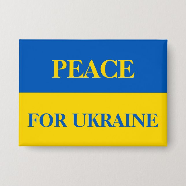 FRIEDEN FÜR DIE UKRAINE. Ukrainische Flagge.  Button (Vorderseite)